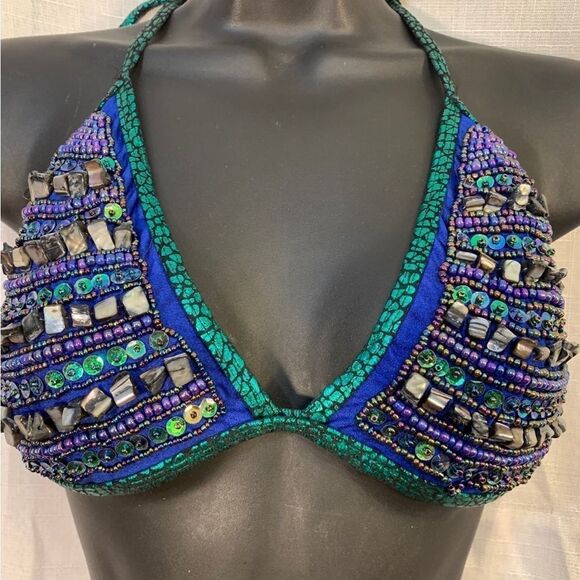 Veve Handmade Custom Blue/Green Beaded Mermaid Bikini Set Custom Mermaid Bikini - Picture 4 of 13